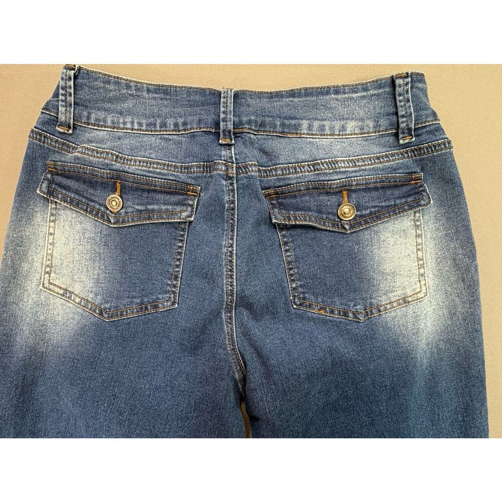 Flamingals Women’s Medium Medium Rise Wide Leg Baggy Jeans Stretch Denim Blue - Picture 7 of 8